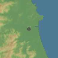 Shaded relief of the 59 km around Quảng Ngãi, drawn from the GMTED2010 grid
