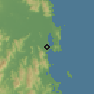 Shaded relief of the 59 km around Qui Nhơn, drawn from the GMTED2010 grid