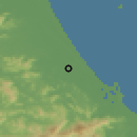 Shaded relief of the 59 km around Tam Kỳ, drawn from the GMTED2010 grid