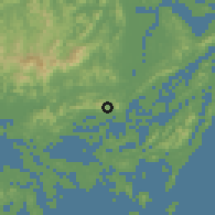 Shaded relief of the 58 km around Cẩm Phả, drawn from the GMTED2010 grid