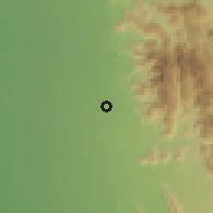 Shaded relief of the 59 km around al-H̨arthah, drawn from the GMTED2010 grid