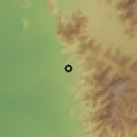 Shaded relief of the 59 km around Ad Dāmigh, drawn from the GMTED2010 grid