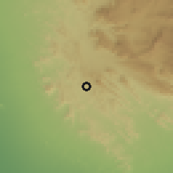 Shaded relief of the 60 km around Ađ Đanabah, drawn from the GMTED2010 grid