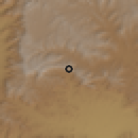 Shaded relief of the 59 km around al-'Iqr, drawn from the GMTED2010 grid