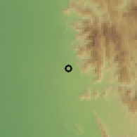 Shaded relief of the 59 km around al-Kadan, drawn from the GMTED2010 grid