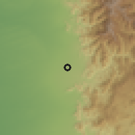 Shaded relief of the 59 km around al-Mad̨rab, drawn from the GMTED2010 grid