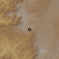 Shaded relief of the 59 km around al-Mah̨jar, drawn from the GMTED2010 grid