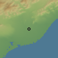 Shaded relief of the 60 km around al-Maẖzan, drawn from the GMTED2010 grid
