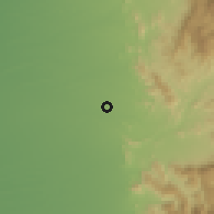 Shaded relief of the 59 km around al-M'arraş, drawn from the GMTED2010 grid
