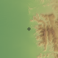 Shaded relief of the 59 km around al-Maşlūbah, drawn from the GMTED2010 grid