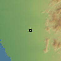 Shaded relief of the 59 km around al-Mazra', drawn from the GMTED2010 grid