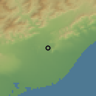 Shaded relief of the 60 km around Ad Dirjāj, drawn from the GMTED2010 grid