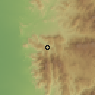 Shaded relief of the 59 km around al-Mirwāh̨, drawn from the GMTED2010 grid