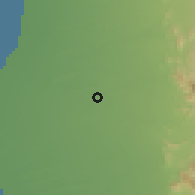 Shaded relief of the 59 km around al-Mu'tarid̨, drawn from the GMTED2010 grid