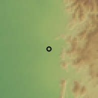 Shaded relief of the 59 km around al-Qah̨mah, drawn from the GMTED2010 grid
