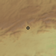 Shaded relief of the 59 km around 'Amad, drawn from the GMTED2010 grid