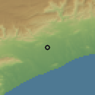 Shaded relief of the 59 km around aş-Şudā', drawn from the GMTED2010 grid