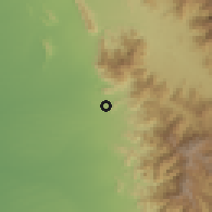 Shaded relief of the 59 km around as-Suẖnah, drawn from the GMTED2010 grid