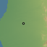 Shaded relief of the 59 km around az-Zuhrah, drawn from the GMTED2010 grid