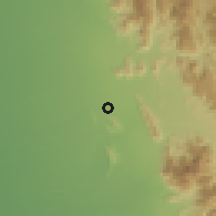 Shaded relief of the 59 km around Bājil, drawn from the GMTED2010 grid