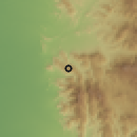 Shaded relief of the 59 km around Banī 'Amr, drawn from the GMTED2010 grid