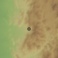 Shaded relief of the 59 km around Banī Yūs, drawn from the GMTED2010 grid