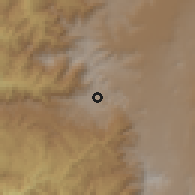 Shaded relief of the 59 km around Bayt Mulayk, drawn from the GMTED2010 grid