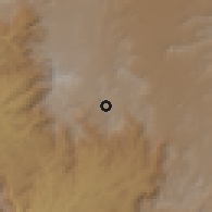 Shaded relief of the 59 km around Bayt Radm, drawn from the GMTED2010 grid