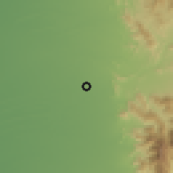 Shaded relief of the 59 km around Dayr Duẖnah, drawn from the GMTED2010 grid