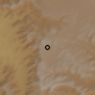 Shaded relief of the 59 km around Đumrān, drawn from the GMTED2010 grid