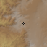 Shaded relief of the 59 km around H̨abābah, drawn from the GMTED2010 grid
