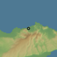 Shaded relief of the 60 km around H̨adībū, drawn from the GMTED2010 grid