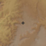 Shaded relief of the 59 km around H̱amr, drawn from the GMTED2010 grid