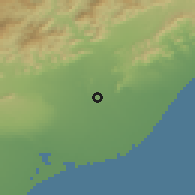 Shaded relief of the 60 km around Ja'ār, drawn from the GMTED2010 grid