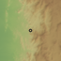 Shaded relief of the 59 km around Kašr, drawn from the GMTED2010 grid