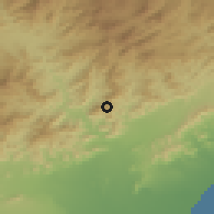 Shaded relief of the 60 km around Mas'ūd, drawn from the GMTED2010 grid