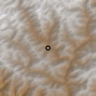 Shaded relief of the 57 km around Bondey, drawn from the GMTED2010 grid