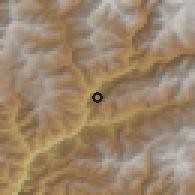 Shaded relief of the 57 km around Duksum, drawn from the GMTED2010 grid