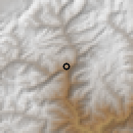 Shaded relief of the 57 km around Gasa, drawn from the GMTED2010 grid