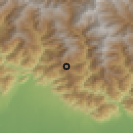 Shaded relief of the 57 km around Gedu, drawn from the GMTED2010 grid