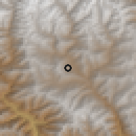 Shaded relief of the 57 km around Bumthang, drawn from the GMTED2010 grid