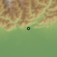 Shaded relief of the 57 km around Lhamoyzingkhar, drawn from the GMTED2010 grid