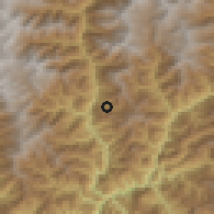 Shaded relief of the 57 km around Monggar, drawn from the GMTED2010 grid