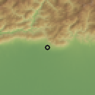 Shaded relief of the 57 km around Namglam, drawn from the GMTED2010 grid