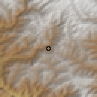 Shaded relief of the 57 km around Nobding, drawn from the GMTED2010 grid