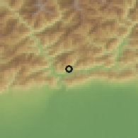 Shaded relief of the 57 km around Panbang, drawn from the GMTED2010 grid