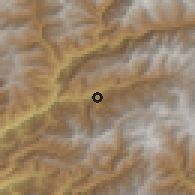 Shaded relief of the 57 km around Rangjung, drawn from the GMTED2010 grid