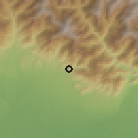 Shaded relief of the 57 km around Samtse, drawn from the GMTED2010 grid