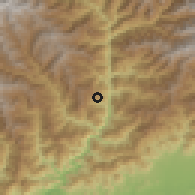 Shaded relief of the 57 km around Sunkosh, drawn from the GMTED2010 grid