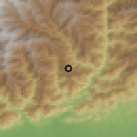 Shaded relief of the 57 km around Dagapela, drawn from the GMTED2010 grid